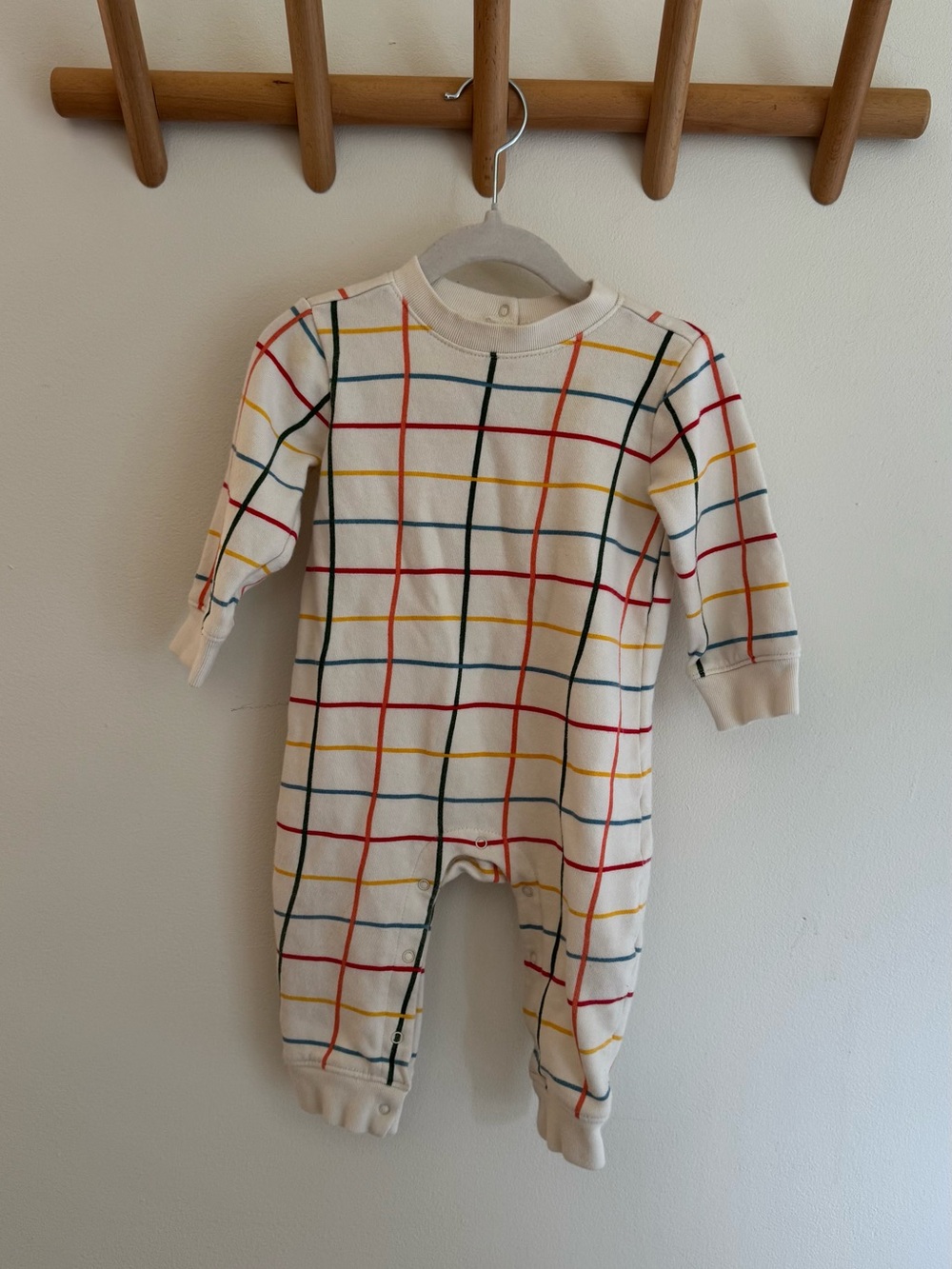 Primary Cream One-Piece with Red, Yellow, Blue & Green Grid